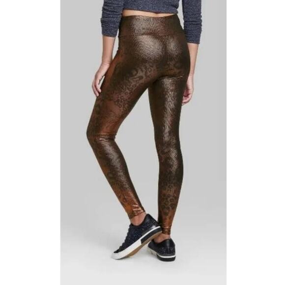 Wild Fable Leggings Metallic Gold Animal Print M High Waisted Wide Waistband New - Picture 4 of 11